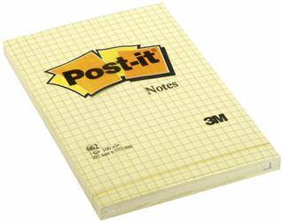 Karteczki samoprzylepne POST-IT® w kratkę (662), 102x152mm, 1x100 kart., żółte