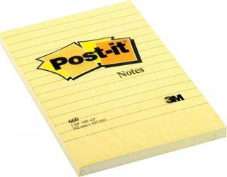 Karteczki samoprzylepne POST-IT® w linię (660), 102x152mm, 1x100 kart., żółte