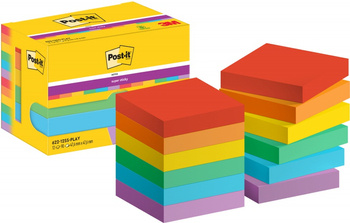 Karteczki samoprzylepne POST-IT Super Sticky, 47,6x47,6mm, 12x90 kart., paleta Playful