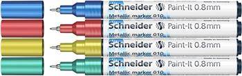 Marker akrylowy SCHNEIDER Paint-It Metallic, 0,8 mm, etui 4 szt., niebieski, czerowny, żółty, zielony