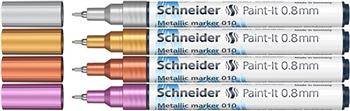 Marker akrylowy SCHNEIDER Paint-It Metallic, 0,8 mm, etui 4 szt., srebrny, złoty, miedziany, fioletowy