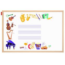 Tablica edukacyjna MemoBe, WHITEBOARDGAME: Music adventure!, nadruk WESOŁE INSTRUMENTY, rama drewniana, 60x40 cm