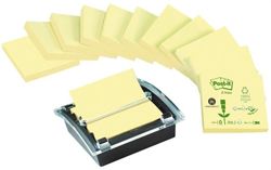 Karteczki ekologiczne POST-IT® Z-Notes (C2014Y12-1), 76x76mm, 12x100 kart., żółte + podajnik GRATIS