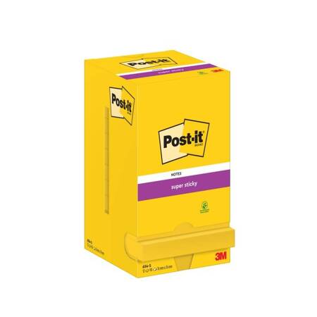 Karteczki samoprzylepne POST-IT® Super Sticky (654-S), 76x76mm, 12x90 kart., żółte