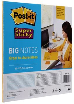 Karteczki samoprzylepne POST-IT® Super Sticky Big Notes (BN11 -EU), 280x280mm,1x30 kart., żółte