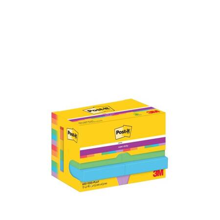 Karteczki samoprzylepne POST-IT Super Sticky, 47,6x47,6mm, 12x90 kart., paleta Playful