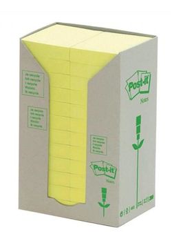 Karteczki samoprzylepne ekologiczne POST-IT® (653-1T), 38x51mm, 24x100 kart., żółte