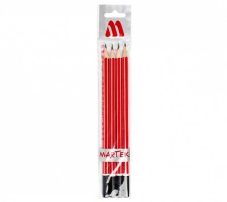 Ołówki drewniane MARTEK, HB, B, 2B, H, 4 szt., czerwony, zawieszka