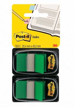 Zakładki indeksujące POST-IT® (680-G2EU), PP, 25,4x43,2mm, 2x50 kart., zielone